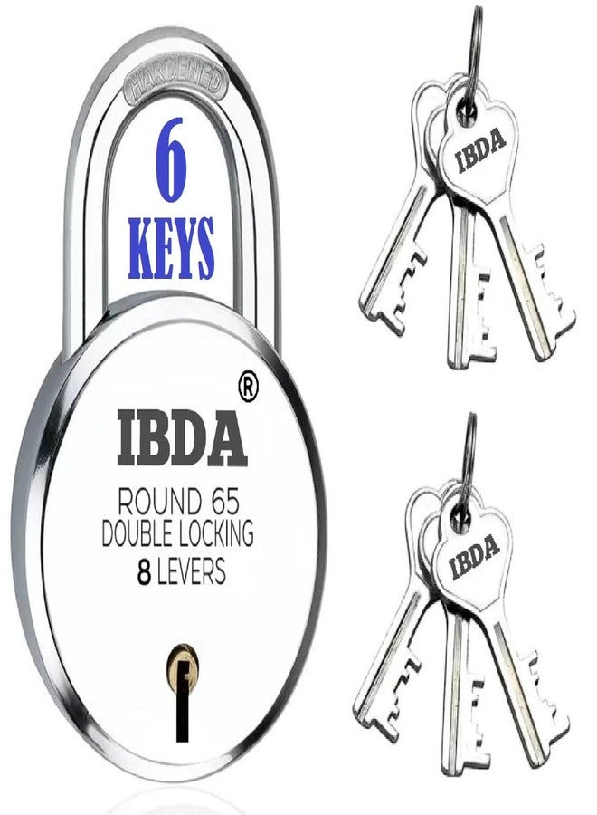 IBDA Lock with 6 Keys 65mm | Double Locking | 8 Levers' High Security Technology | Rivetless Steel Body Padlock | Lock for Home, Shutter, gate, Door, kadi, Channel, Chain, Shop, School, Warehouse - Image 1